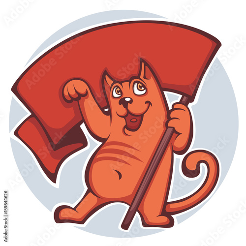 Cats Revolution, Cartoon Cat Holding a Flag photo