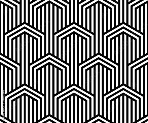 Vector seamless pattern. Modern stylish texture. Monochrome geometric pattern. Broken lines on a background of vertical stripes.