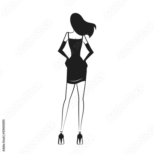 woman in the ball gown black silhouette. Back view. Vector