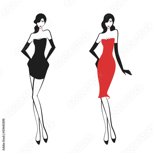 womans in the ball gown silhouette. Vector
