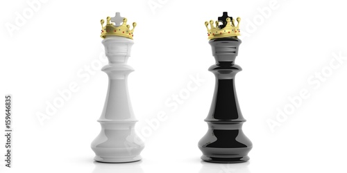 Canvas Print Chess kings with golden crowns on white background
