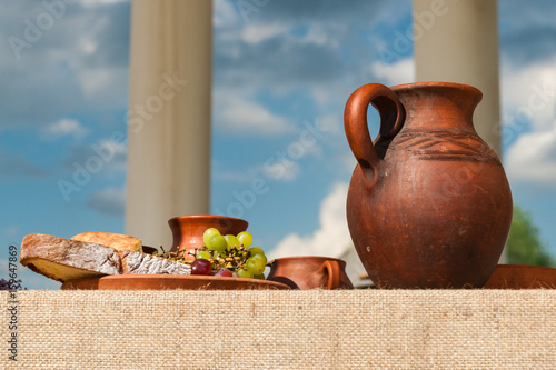 Classic antique still-life with bunch of grapes