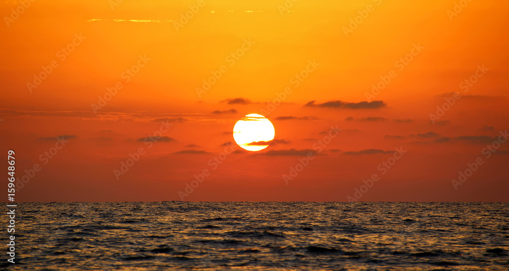 Panoramic sunset view at the beach