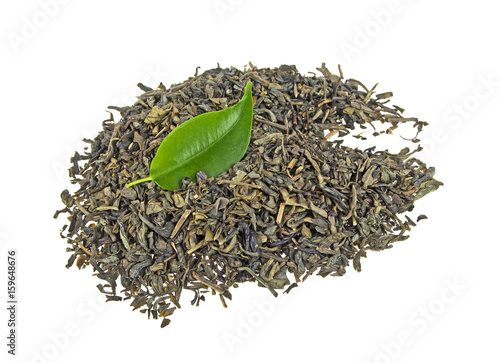 Green tea with leaf isolated on a white background