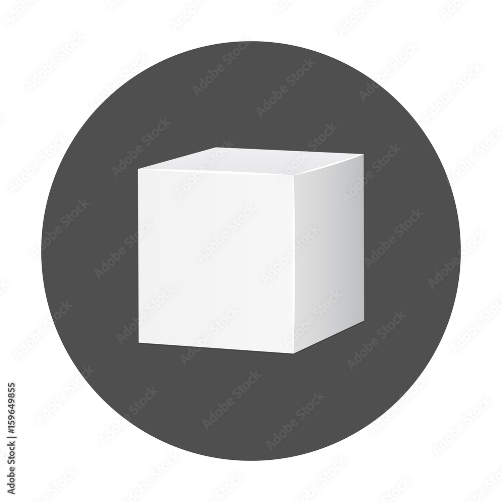 Blank white carton 3d box icon. Box package mockup vector illustration with long shadow. Blank white carton 3d box icon. Box package mockup vector illustration with long shadow.