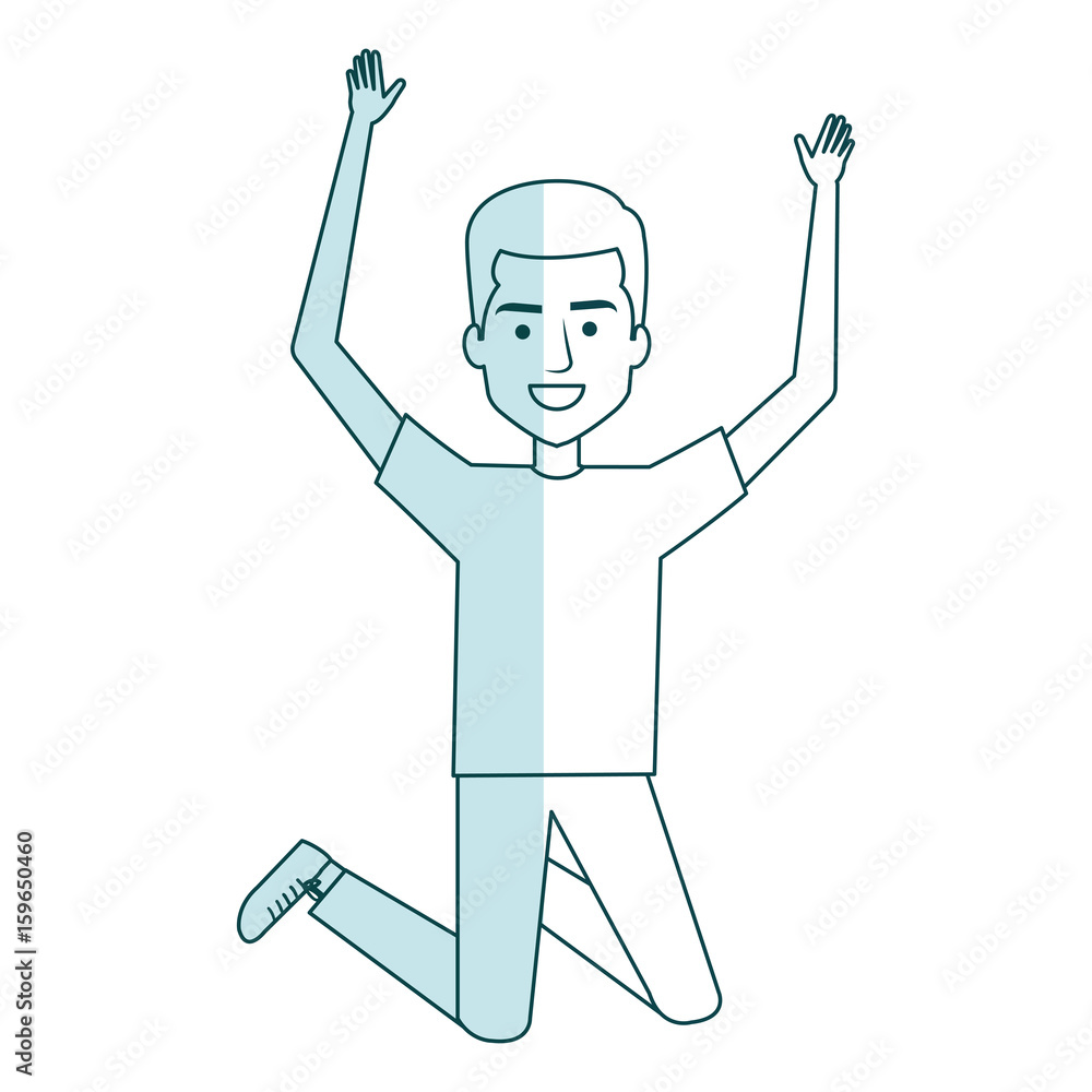 young man celebrating with hands up vector illustration design young man celebrating with hands up vector illustration design