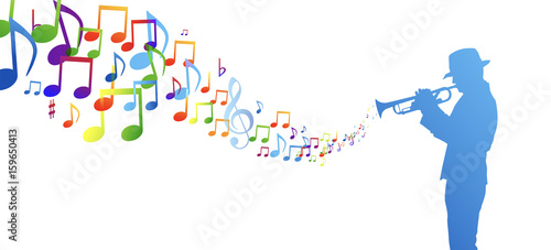 trombettista, note, musicali, musica
