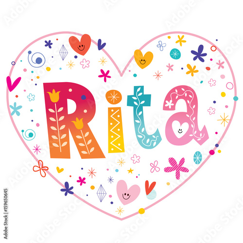 Rita girls name decorative lettering heart shaped love design