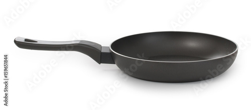 Billede på lærred Empty black frying pan, isolated on white background, side view, close up