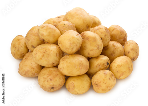 Heap of a new potato tubers isolated on white background.