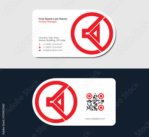 red business card with megaphone icon