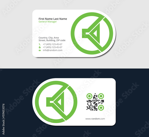 green business card with wireless speakers