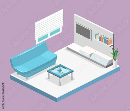 isometric interior of modern living room. Flat 3D illustration © reenya