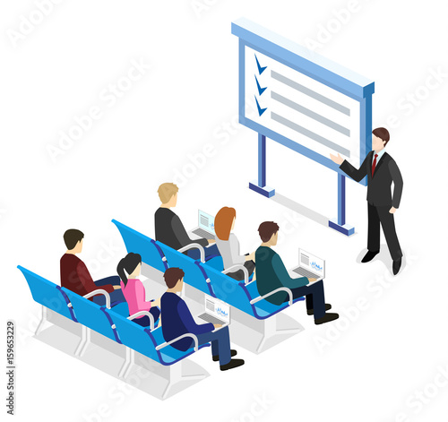 Business presentation meeting in an office around a table.