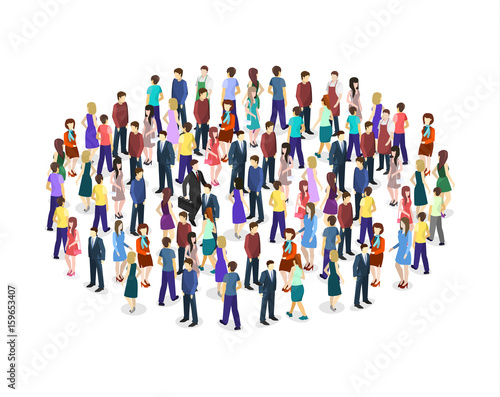 Big people crowd on white background.
