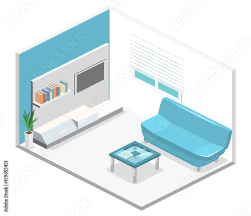 isometric interior of modern living room. Flat 3D illustration