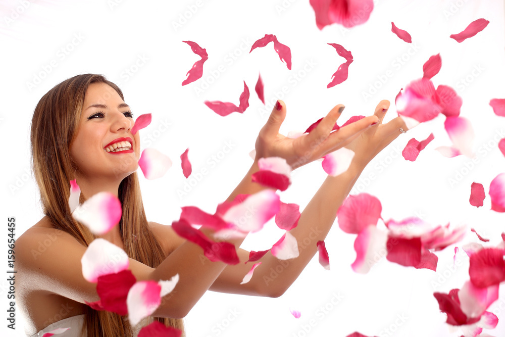 Beautiful young woman portrait with rose petals Beautiful young woman portrait with rose petals