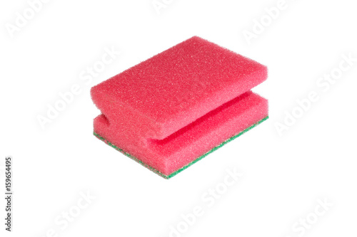 Red soft sponge for washing dishes isolated on white background