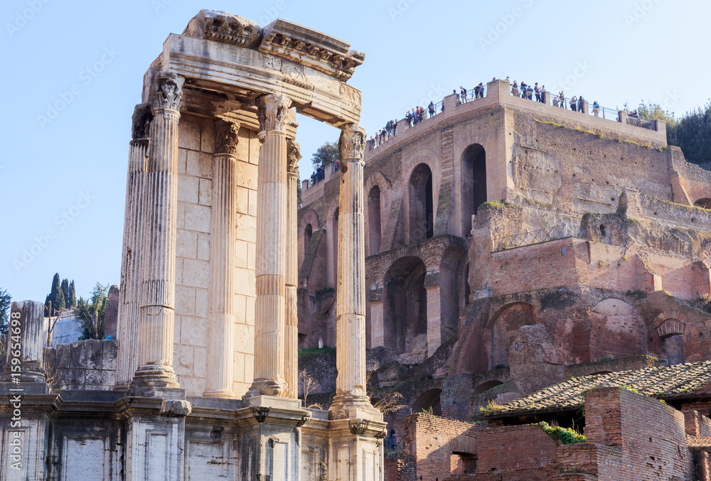 Roman forum. Image of the Roman Forum in Rome, Italy in the evening. Sight place in Rome on the forums