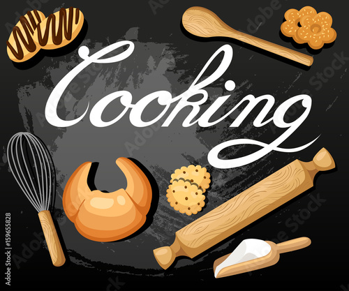 Cooking collection background salt pepper spices asparagus mixed dish bowl knife cut