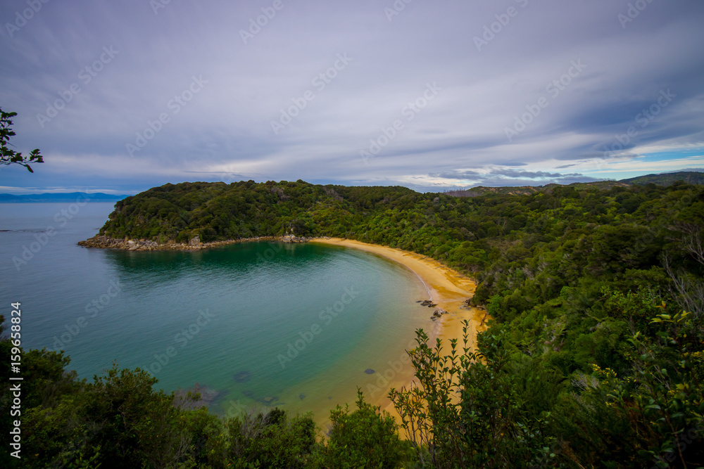 Beautiful coastal view located in Abel Tasman National Park, in New Zealand, aerial view