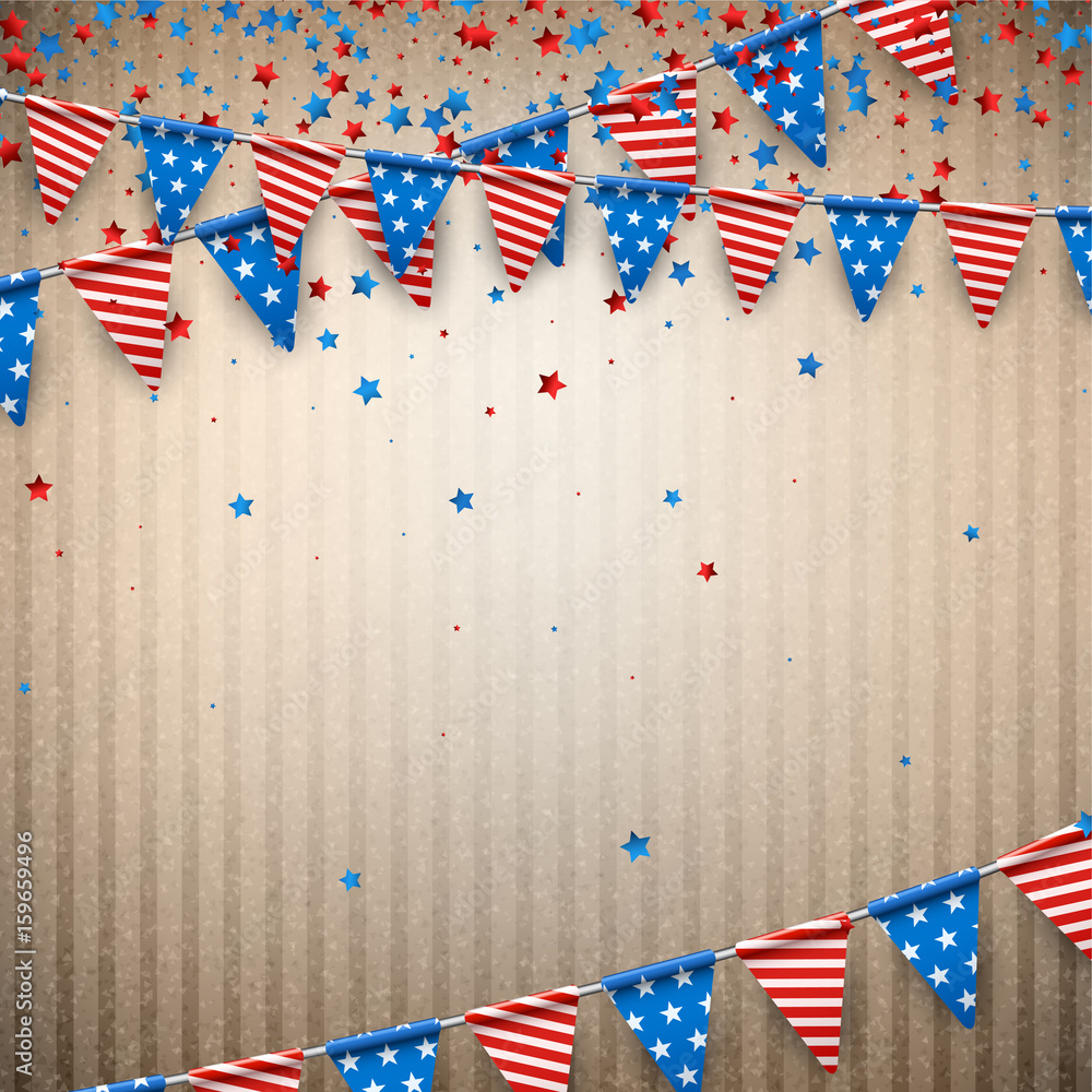 Obraz premium Beige background with American flags.