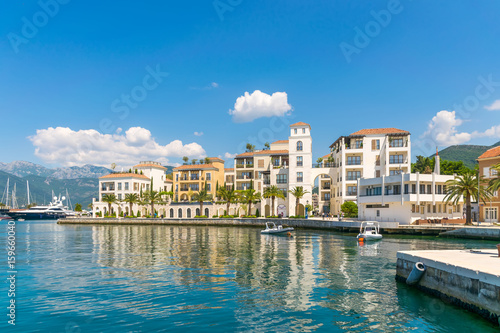 Montenegro, Tivat - May 27/2017: yachts of various sizes and large vessels moored in the port of Tivat. photo