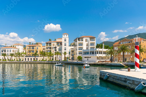 Montenegro, Tivat - May 27/2017: yachts of various sizes and large vessels moored in the port of Tivat.