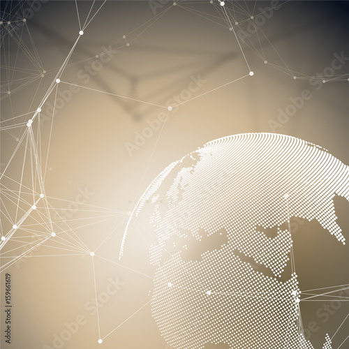 Abstract futuristic network shapes. High tech HUD background, connecting lines and dots, polygonal linear texture. World globe. Global network connections, geometric design, dig data concept.