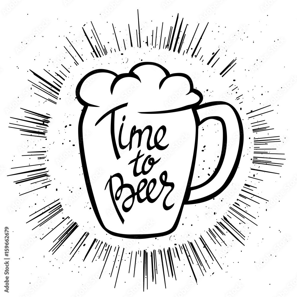 Beerfest poster with handwritten quote "Time to Beer" Stock Vector