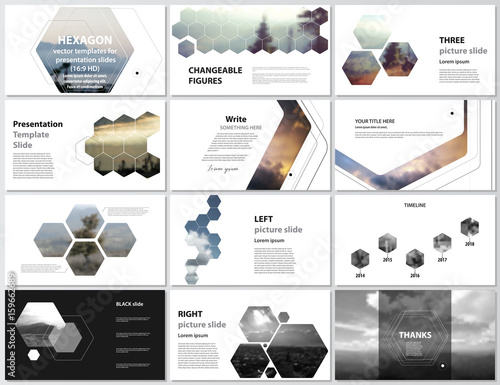 The minimalistic abstract vector illustration of editable layout of high definition presentation slides design business templates. Hexagonal style decoration for flyer, report, advertising, brochure