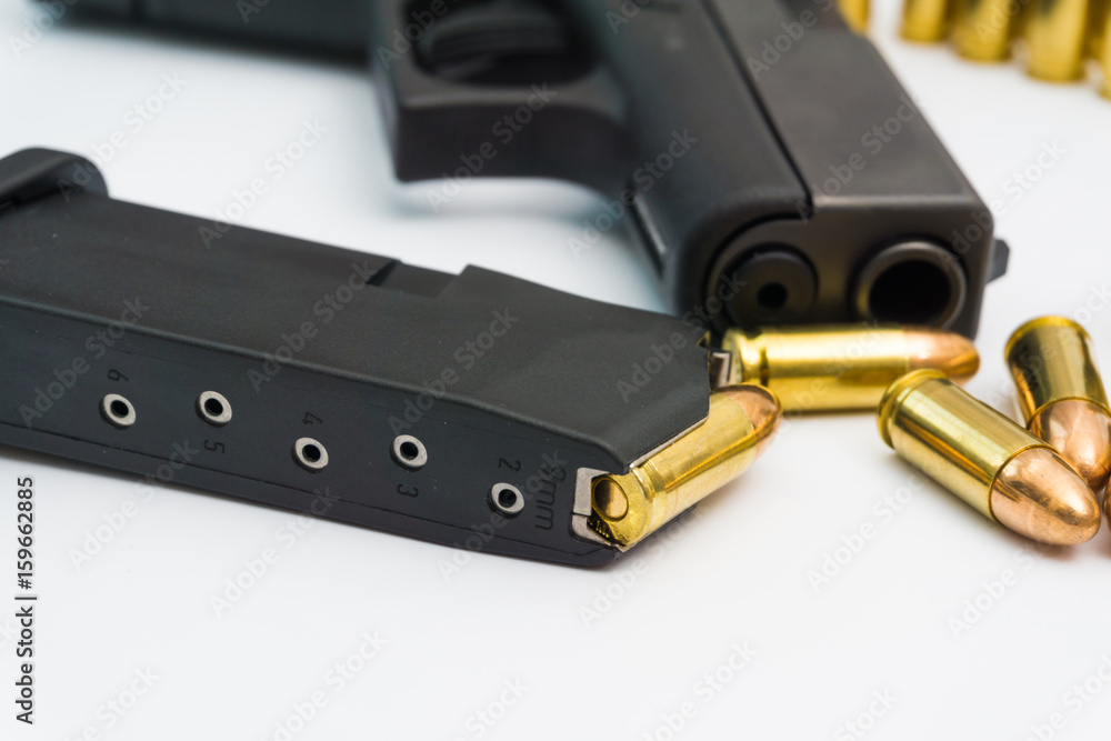 9mm pistol with copper full metal jacket bullet 9mm pistol with copper full metal jacket bullet