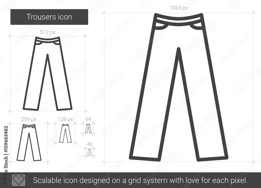 Trousers vector line icon isolated on white background. Trousers line icon for infographic, website or app. Scalable icon designed on a grid system. Trousers vector line icon isolated on white background. Trousers line icon for infographic, website or app. Scalable icon designed on a grid system.