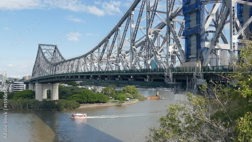 View of the iconic Story Bridge spanning the Brisbane River in Brisbane Queensland Australia. View of the iconic Story Bridge spanning the Brisbane River in Brisbane Queensland Australia.