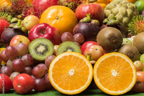 Fototapeta Naklejka Na Ścianę i Meble -  Arangement ripe fruits and vegetables for healthy eating and dieting