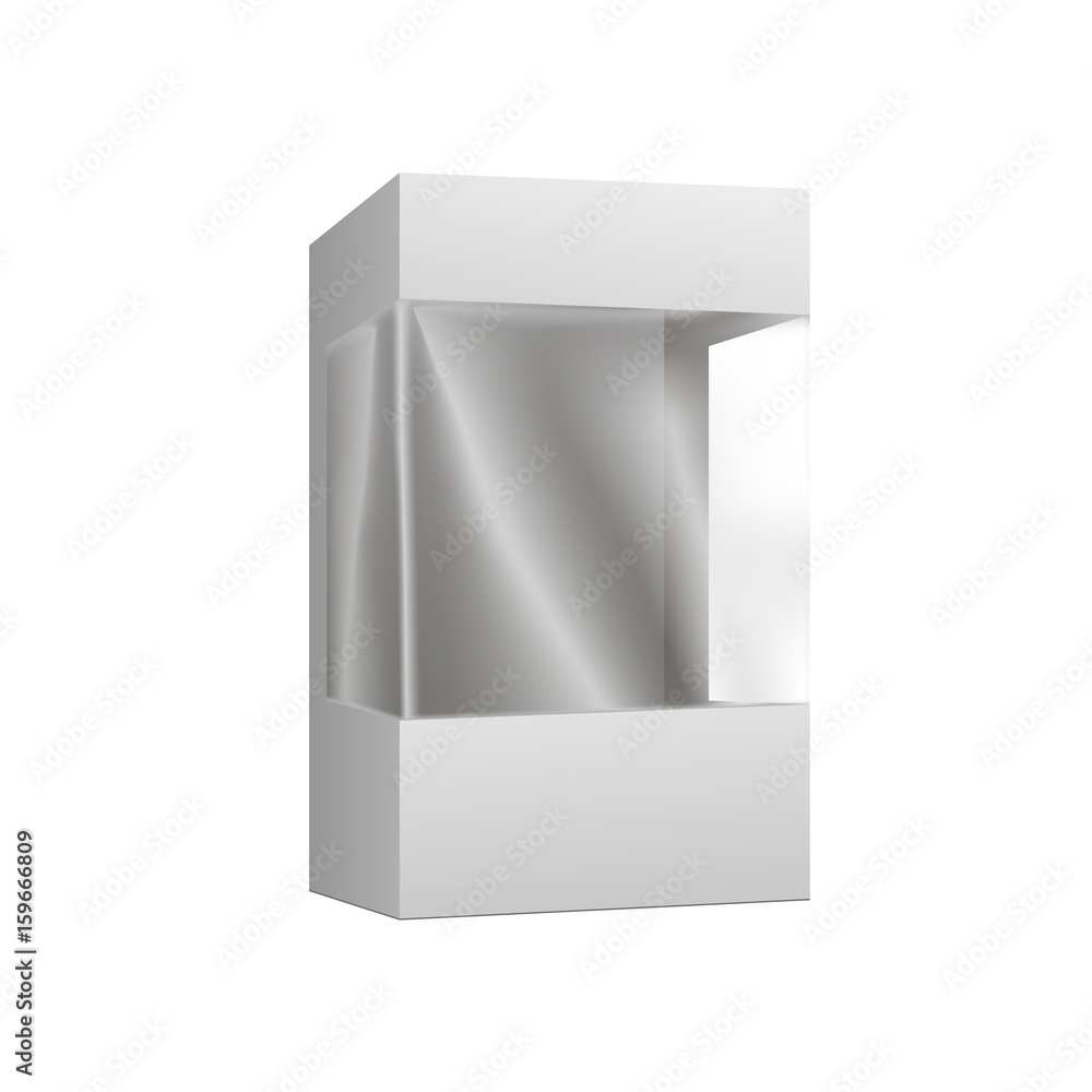 White product mock up package box with window illustration isolated on white background. Product packing vector. White product mock up package box with window illustration isolated on white background. Product packing vector.