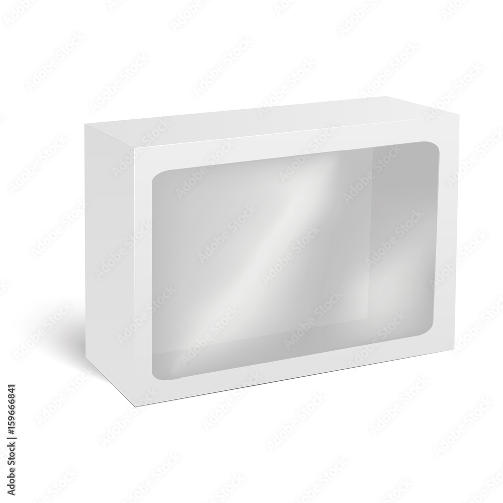 Fototapeta premium Blank vertical paper box packaging for sandwich, food, gift or other products with plastic window. Vector illustration