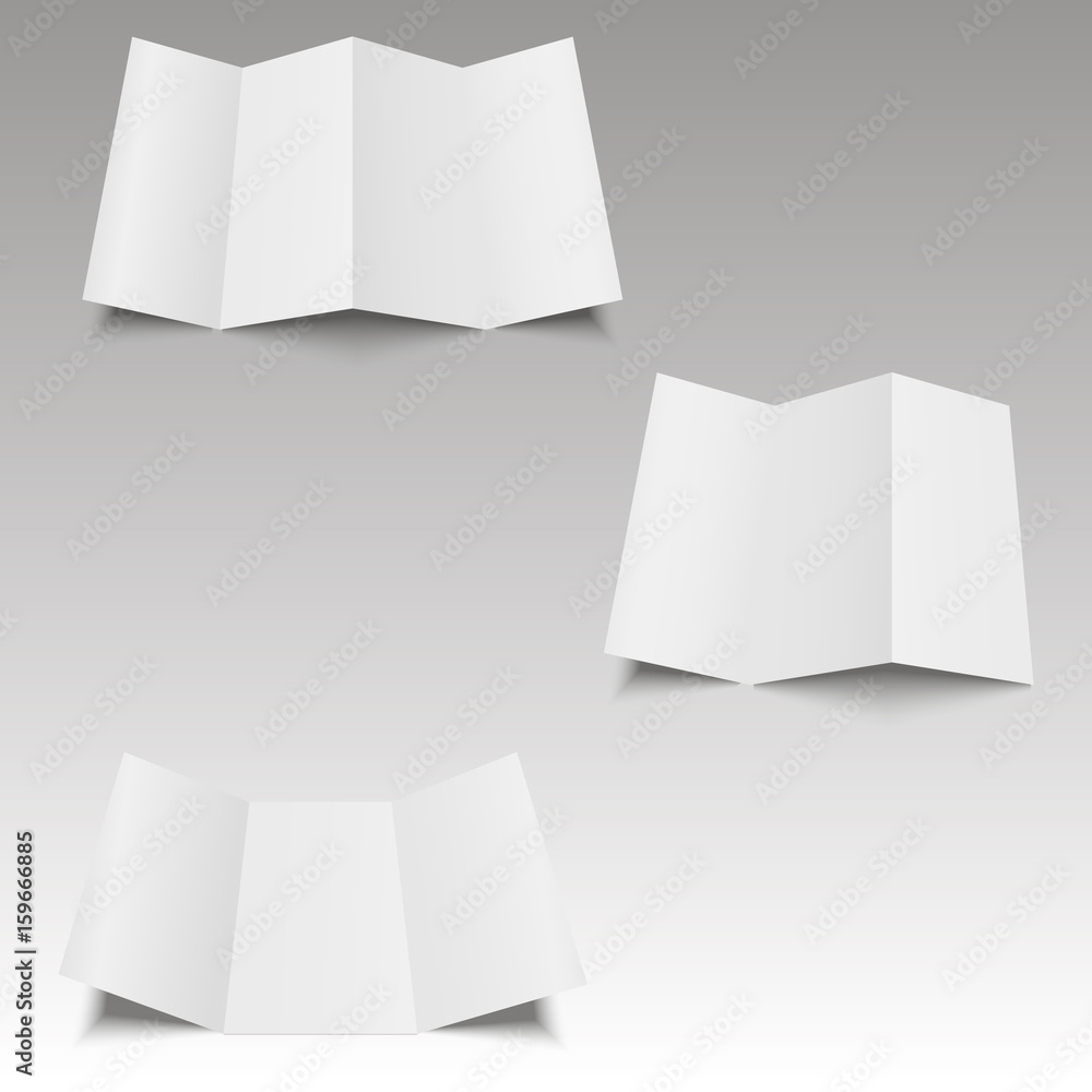 Blank three folded fold paper leaflet, flyer, broadsheet. Vector illustration Stock Vector