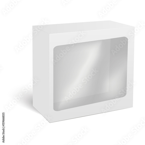 Blank vertical paper box packaging for sandwich, food, gift or other products with plastic window. Vector illustration