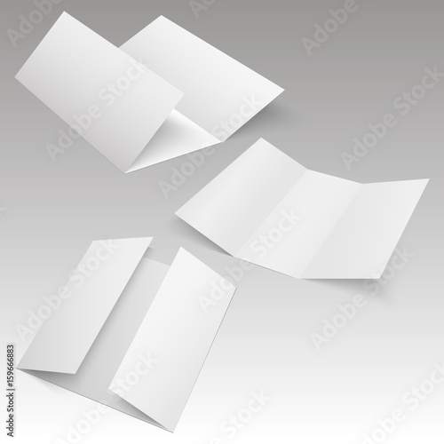 Blank three folded fold paper leaflet, flyer, broadsheet. Vector illustration