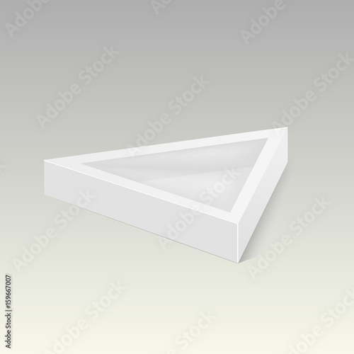 White mock up cardboard triangle box packaging with window for food, gift or other Products. Vector
