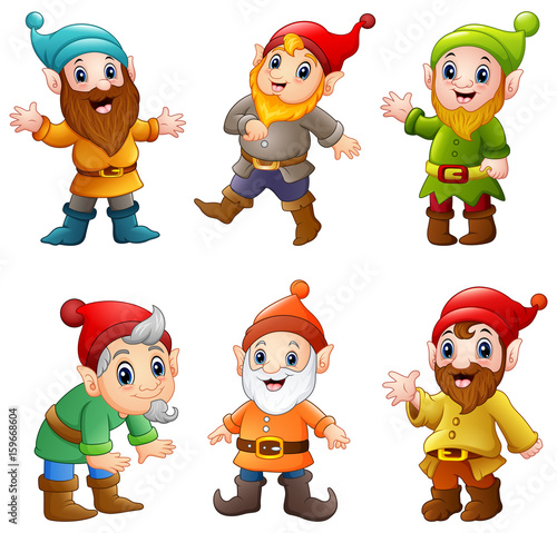 Set of cartoon happy dwarf 