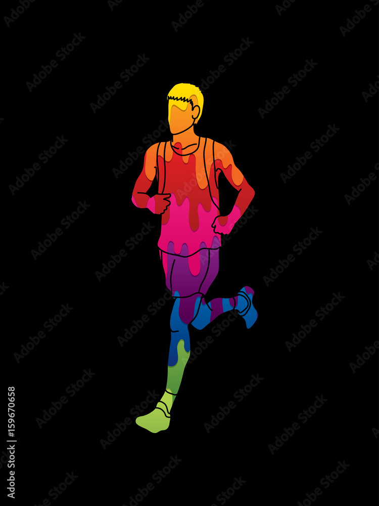 Running man, sport man sprinter, marathon runner designed using melting colors graphic vector.