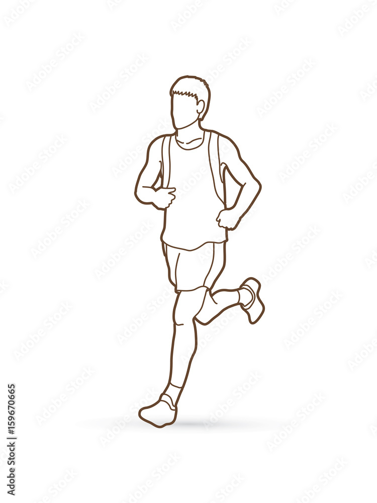 Running man, sport man sprinter, marathon runner outline stroke graphic vector. Running man, sport man sprinter, marathon runner outline stroke graphic vector.