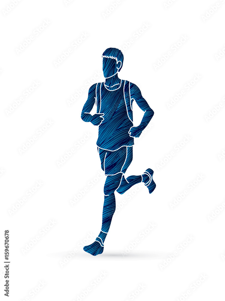 Running man, sport man sprinter, marathon runner designed using blue grunge brush graphic vector.