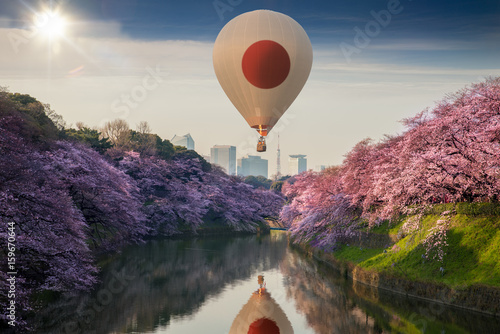 Billede på lærred Japan pattern hot air ballon