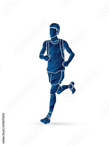 Running man, sport man sprinter, marathon runner designed using blue grunge brush graphic vector.