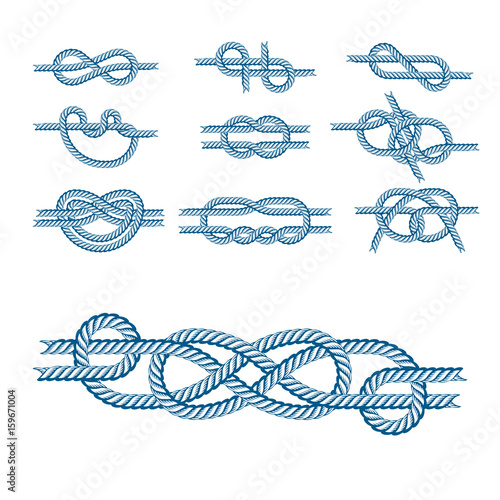 Sea boat rope knots vector illustration isolated marine navy cable natural tackle sign