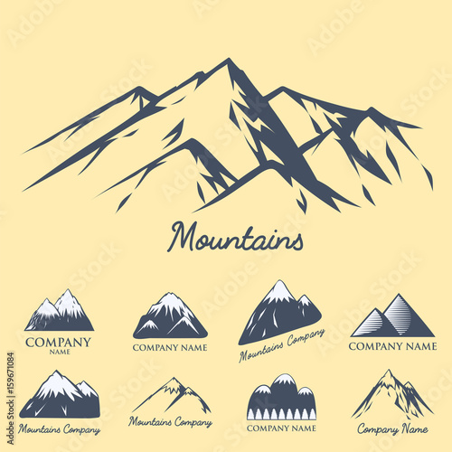 Mountain vector silhouette nature outdoor rocky snow ice top decorative landscape travel climbing hill peak hiking illustration