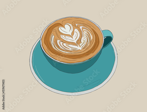 hot cappucino coffee with latte art , sketch vector.